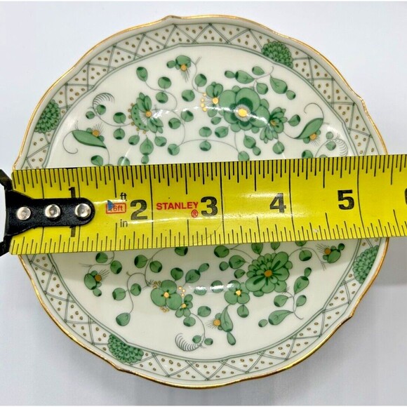 VINTAGE Meissen Indian Painting Green- Flat Cup & Saucer Set - Flowers Gold Trim - Picture 5 of 11
